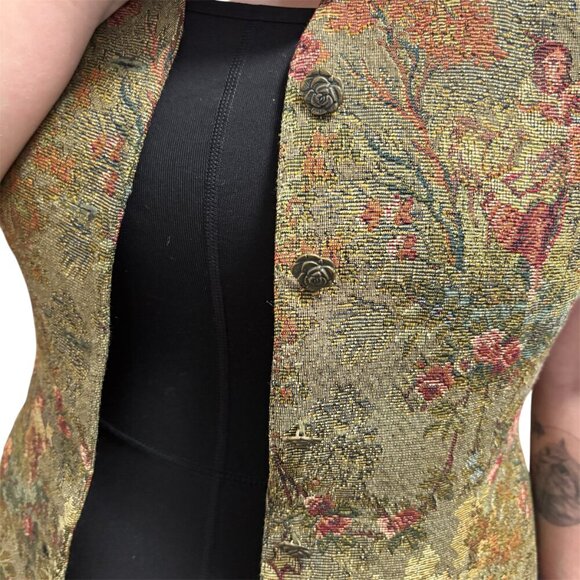 Vintage Tristan & Iseut Floral Victorian-Inspired Tapestry Vest Multicolor - Picture 11 of 12